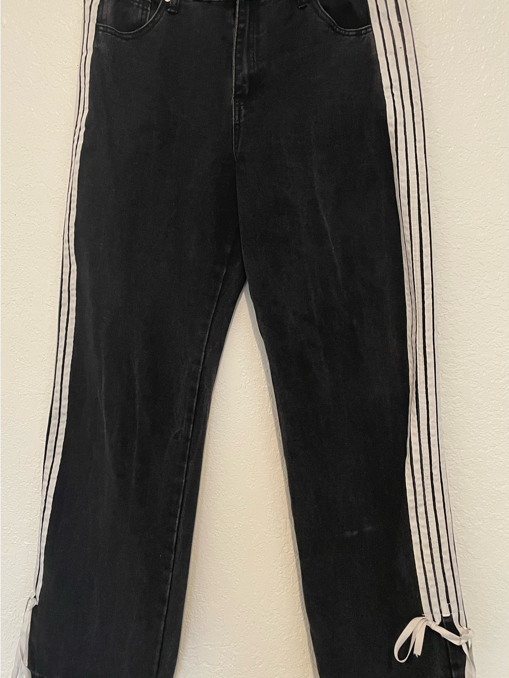 Forever 21 Black Straight-Leg Jeans with White Side Stripes